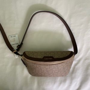 Brown Real Leather Calvin Klein Logo Fanny Pack